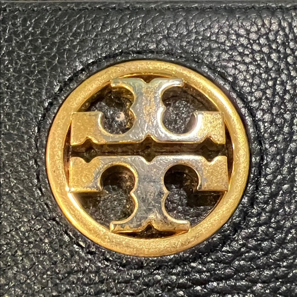 Tory Burch - Black Pebbled Leather Crossbody, Gold Horse Bit Chain - Picture 6 of 11